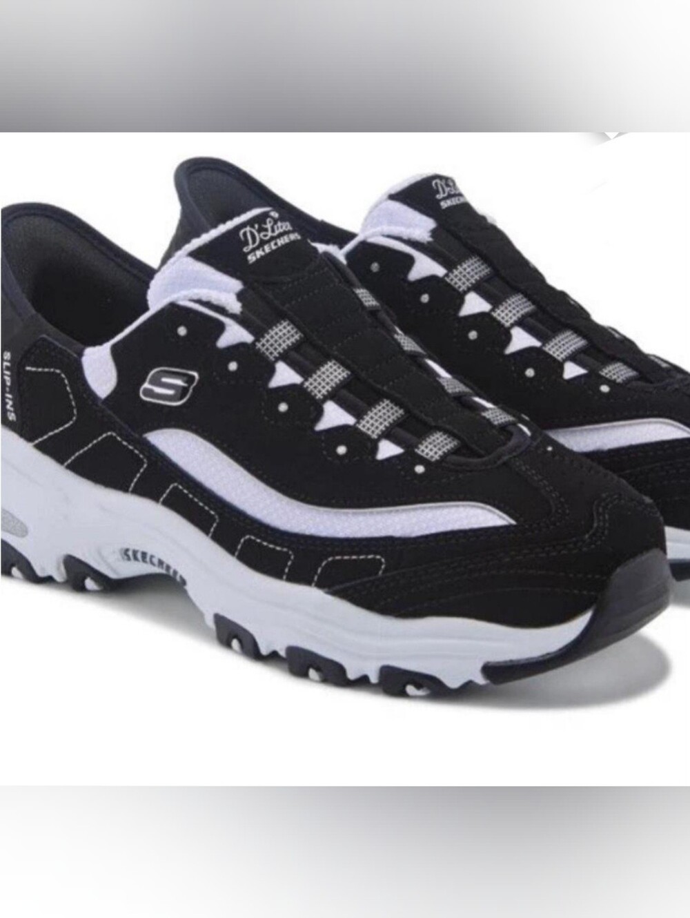 Skechers Handa Free Slip -ins D'lites "Fan Girl" Sneakers Blk & White Size 7.5